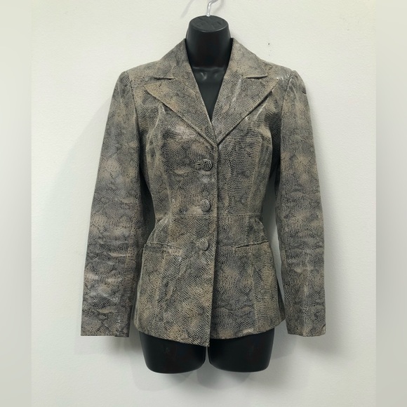 Very Rare Vintage Bebe Snake Print Embossed Leather Blazer Jacket Size S - Picture 1 of 9